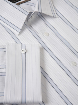 White And Blue Wide Stripe Premium Cotton Shirt.
