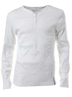 Burton White Grandad Neck Rib Long Sleeve T-Shirt