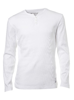 Burton White Open Rib Grandad Neck Long Sleeve T-Shirt