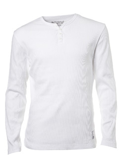 White Open Rib Grandad Neck Long Sleeve T-Shirt