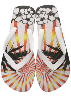 White Palm and Hibiscus Print Textured Flip Flop