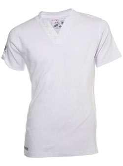 Burton White Ribbed Button V-Neck T-Shirt