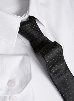 White Self Stripe Slim Shirt With Tie
