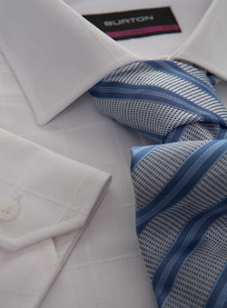 Burton White Textured Formal Classic Fit Check Shirt With Tie