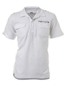 White Two Pocket Print Polo Shirt