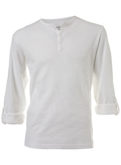 White Waffle Grandad Neck Long Sleeve T-Shirt