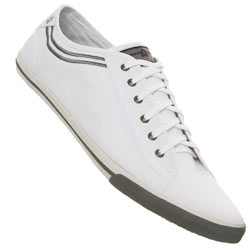 White with Grey Trim Lace Up Plimsolls