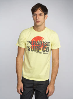 Yellow `aradise Surf`Printed T-Shirt