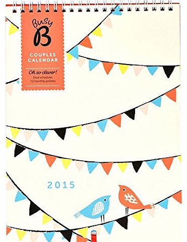BusyB Busy B 2015 Couples Calendar with Dual Schedules & Storage Pockets, Birds Design