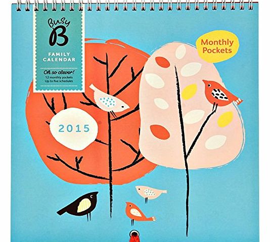 BusyB Busy B 2015 Family Calendar for up to 5 People, with Storage Pockets, Trees Design