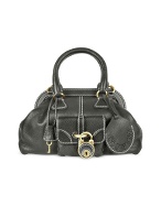 Buti Black Soft Pebble Leather Doctor-Style Handbag