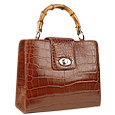 Brown Croco-embossed Leather Compact Tote Bag