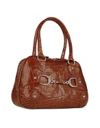 Buti Brown Croco Stamped Italian Leather Satchel Bag