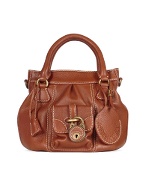 Buti Brown Italian Leather Lock Tote Shoulder Bag