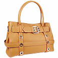 Camel Embossed Leather Buckled Satchel Bag