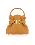 Camel Italian Pebble Leather Small Handbag