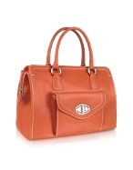 Front Pocket Orange Grained Leather Satchel Bag