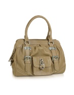 Grained Leather Zippered Satchel Bag