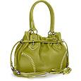 Buti Green Tassel Drawstring Pebble Leather Satchel Handbag