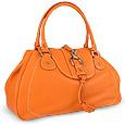 Orange Pebble Italian Leather Horsebit Flap Handbag