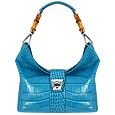Topaz Croco-embossed Leather & Bamboo Hobo Bag