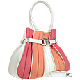 Tulip-Pink and White Leather Buckled Strap Tote