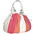 Tulip-Pink and White Leather Drawstring Ring Tote