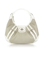 White Patent Leather and Canvas Hobo Bag