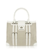White Patent Leather and Canvas Tote Bag
