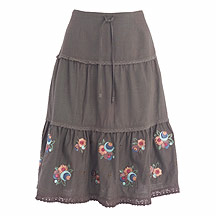 Light brown floral embroidered tiered skirt