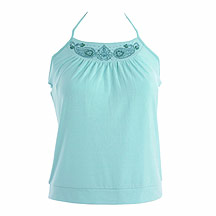 Turquoise embellished jersey halterneck top