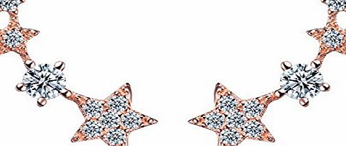 Butterme Womens 925 Sterling Silver Stud Earrings Shooting Stars Design with Sparkling Zircon Diamond (Silver)