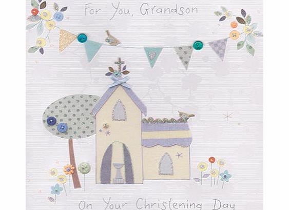 Button Box Grandson Christening Day Card - Button Box - Stunning (Hand Finished)