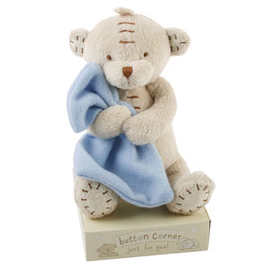 Button Corner Teddy Bear Soft Toy with Blue