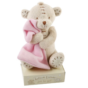 Button Corner Teddy Bear Soft Toy with Pink