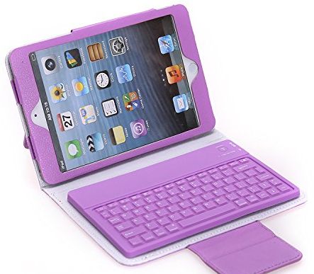 PU Leather Bluetooth Wireless Folding Keyboard Case Cover With Stand For Apple iPad mini (Purple)