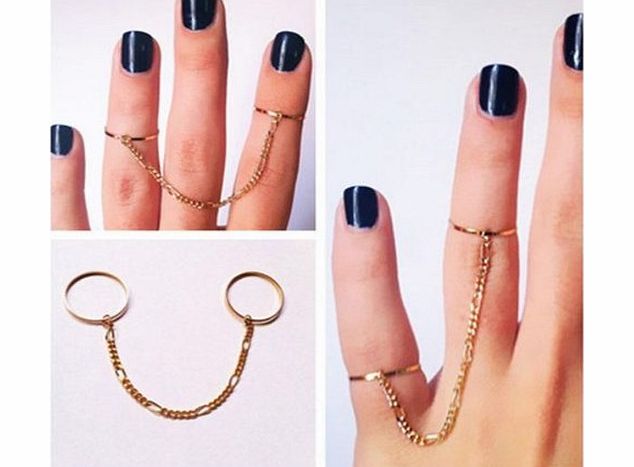 buytra Beautiful Unisex Above Knuckle Ring Top of Finger Gold Double Rings Chain Link