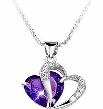 buytra Fashion Women 925 Sterling Silver Amethyst Purple Heart Crystal Pendant Necklace