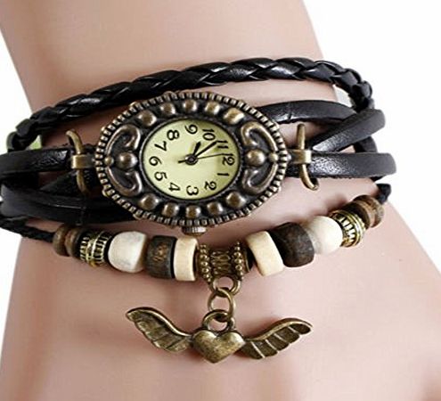 buytra Womens Latest Practical Wing Pendant Weave Leather Bracelet watch hot sale