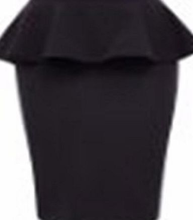 Buzy Ladies Peplum Frill Bodycon Pencil Skirt, Black, M/L