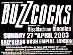 BUZZCOCKS Shepherds Bush Empire 27th April 2003 Music Poster