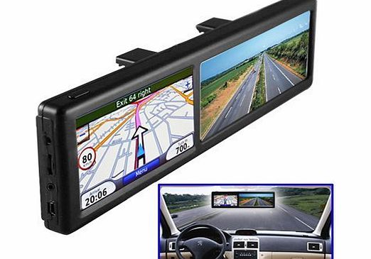 BW 4.3 Inch Rearview Mirror with GPS Navigation, Car Bluetooth Handsfree Calling 4GB Built-in Europe Maps