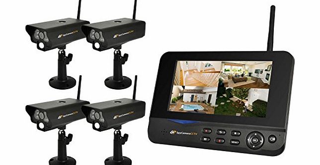4 Camera Digital Wireless CCTV System with LCD Monitor and PIR Sensors