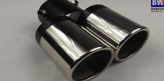 BWUK TWIN DUAL EXHAUST TRIM TIPS MUFFLER PIPE CHROME TAIL UP TO 60MM UNIVERSAL FIT EX10