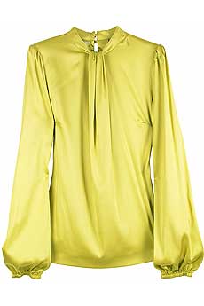 Yellow silk blend blouse with an open split at the back.