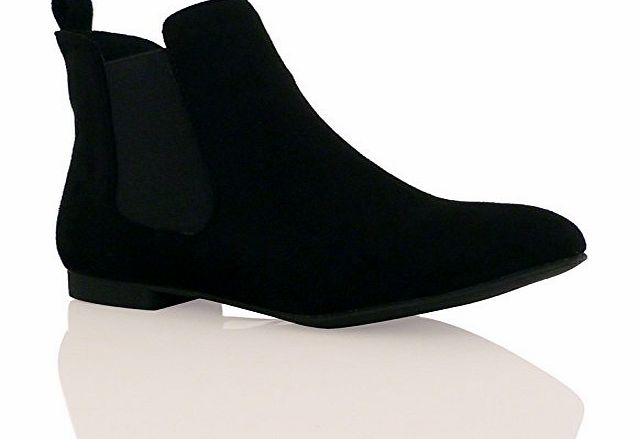 ByPublicDemand A1E New Womens Pull On Flat Chelsea Ankle Boots Black Faux Suede Size 5 UK
