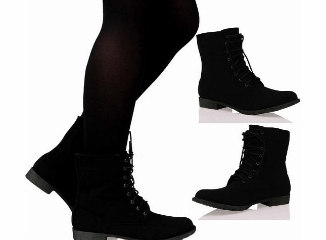 ByPublicDemand A6A New Ladies Womens Lace Up Desert Military Flat Casual Ankle Boots Shoes Size Black Size 4 UK