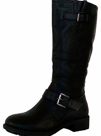 ByPublicDemand B5F New WomensFashion Winter Mid Calf Boots Black Faux Leather Size 4 UK
