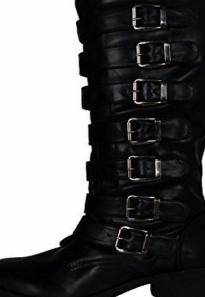 B5U New Womens Ladies Mid Calf Low Heel Buckle Detail Waterproof Boots Shoe Size Blacks Black Matte Size 6 UK