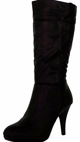 ByPublicDemand B6O Womens Mid High Stiletto Heel Mid Calf Boots Black Faux Leather Size 5 UK
